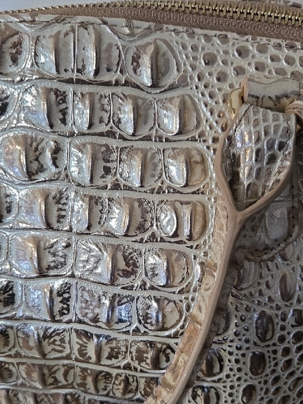 Brahmin Metallic Croc-Embossed Duxbury Satchel in Champagne Gold - Picture 4 of 7